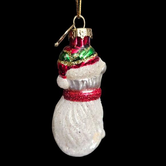 Christopher Radko White Cat Ornament Santa Hat & Scarf 3" Glass Glittered - Picture 2 of 4